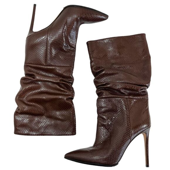 PARIS TEXAS Slouch Python-Embossed High Heel Boots in Cocoa Brown - Picture 4 of 16
